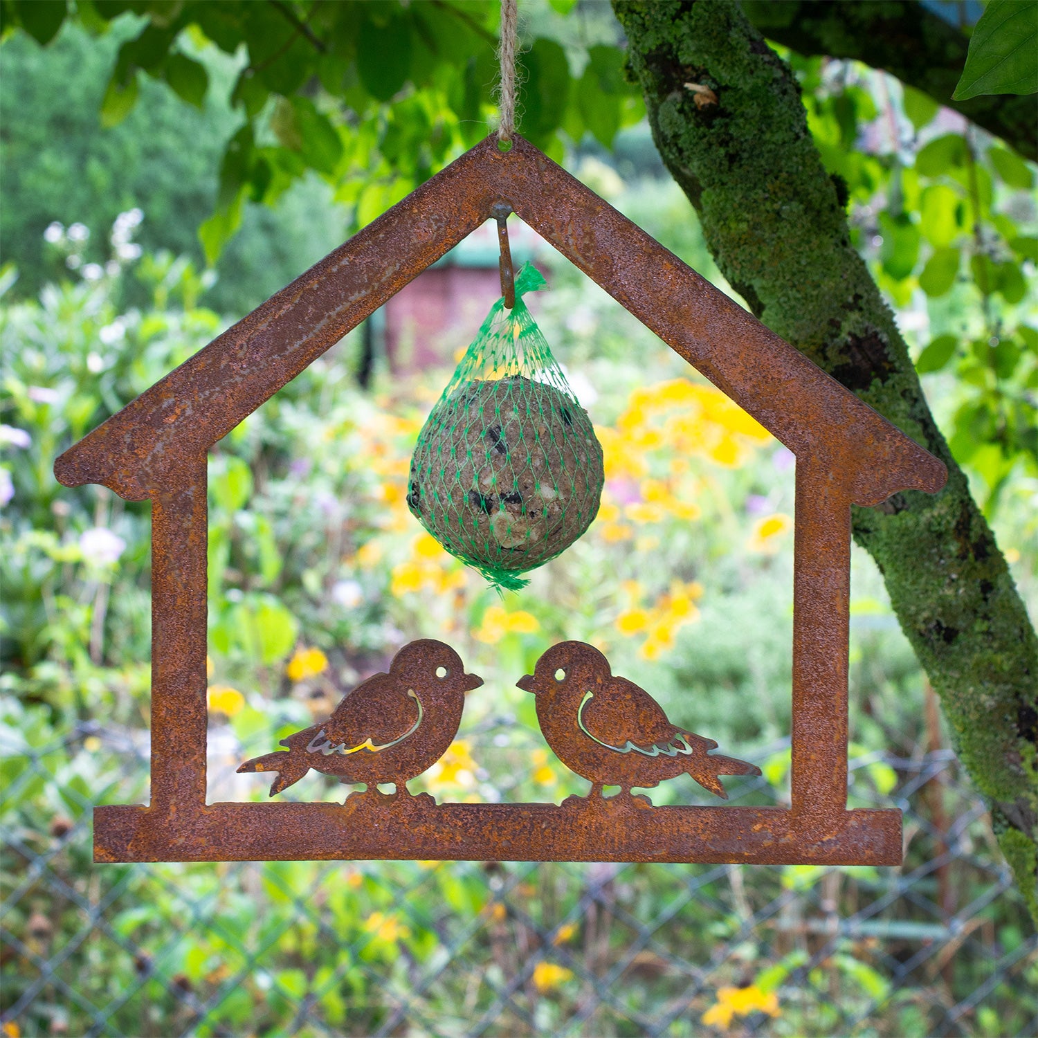 Futterstation Futterhaus Vogel Metall Rost zum Aufhängen mit Kette Fut